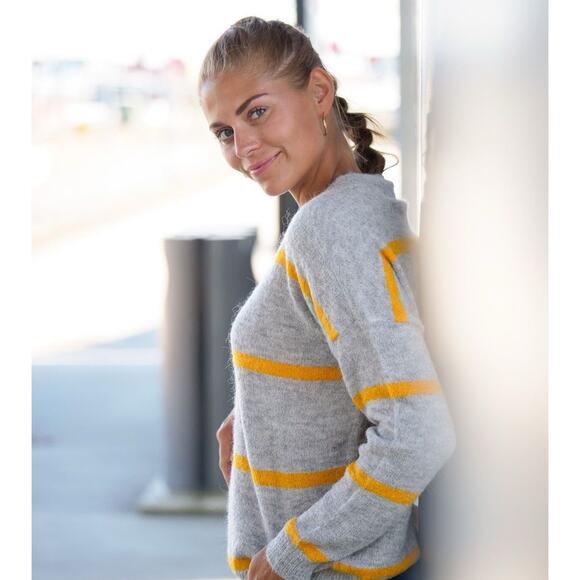 MSCH Copenhagen Femme Alpaca Stripe Crewneck Sweater Gray Orange S - Picture 2 of 11